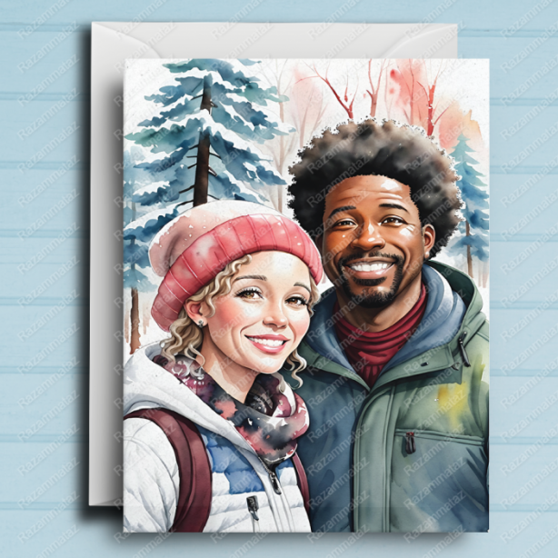 Interracial Couple F Christmas Card
